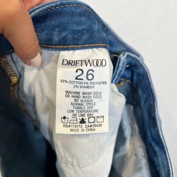 Driftwood Colette Straight Crop Fray Hem Plaid tuxedo stripe Jeans Denim Size 26 - Picture 9 of 9